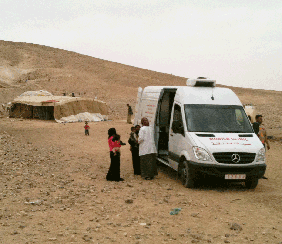 A mobile clinic ensures that infants in a Bedouin camp near Bethlehem are vaccinated against pneumococcal disease
