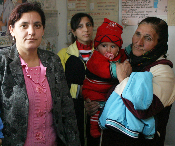 Mothers wait with their infants at a clinic in, Azerbaijan